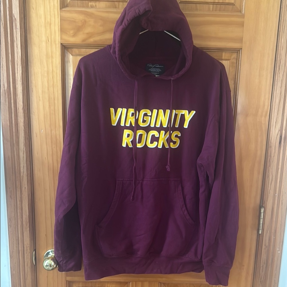 Red and Yellow Oversized Hoodie Sweatshirt Virginity Rocks